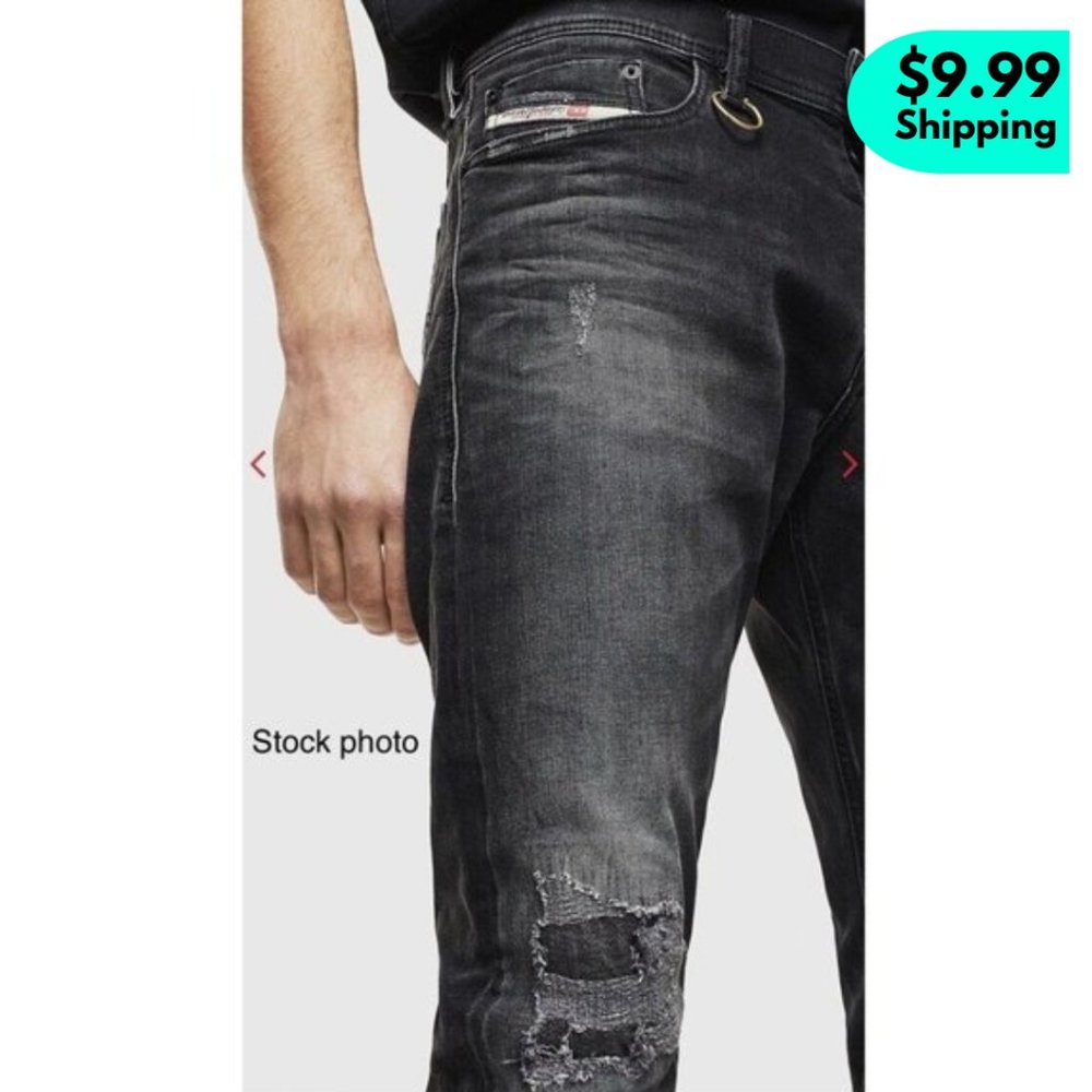 ❌SOLD❌ DIESEL “Tepphar” Slim Carrot Men's Black-Grey Jeans Distressed *Authentic